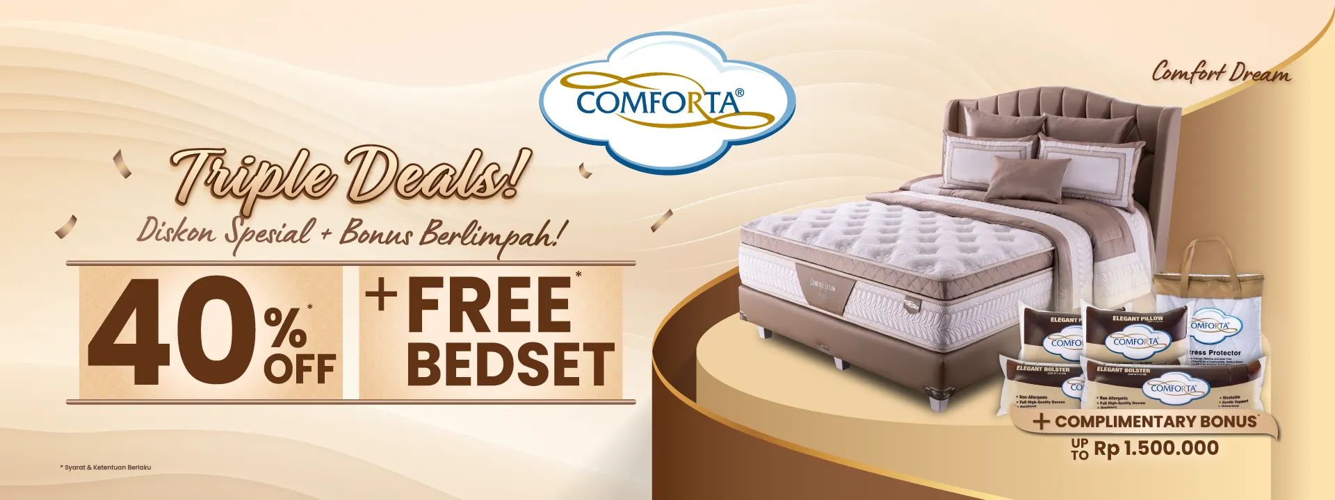 Comforta — Triple Deals 40% + Free Bedset